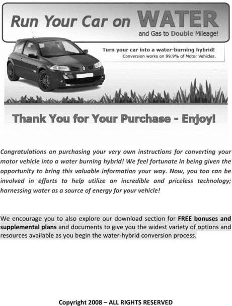 Product picture Convert your car to run on water